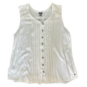 Eddie Bauer Cream Sleeveless Blouse, Pin Tuck Front, Lace Detail on Yoke - 2XL